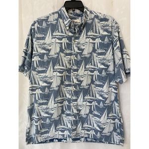 Reyn Spooner Shirt Button Down Sailboat Blue White Sailing Boat Aloha XX…
